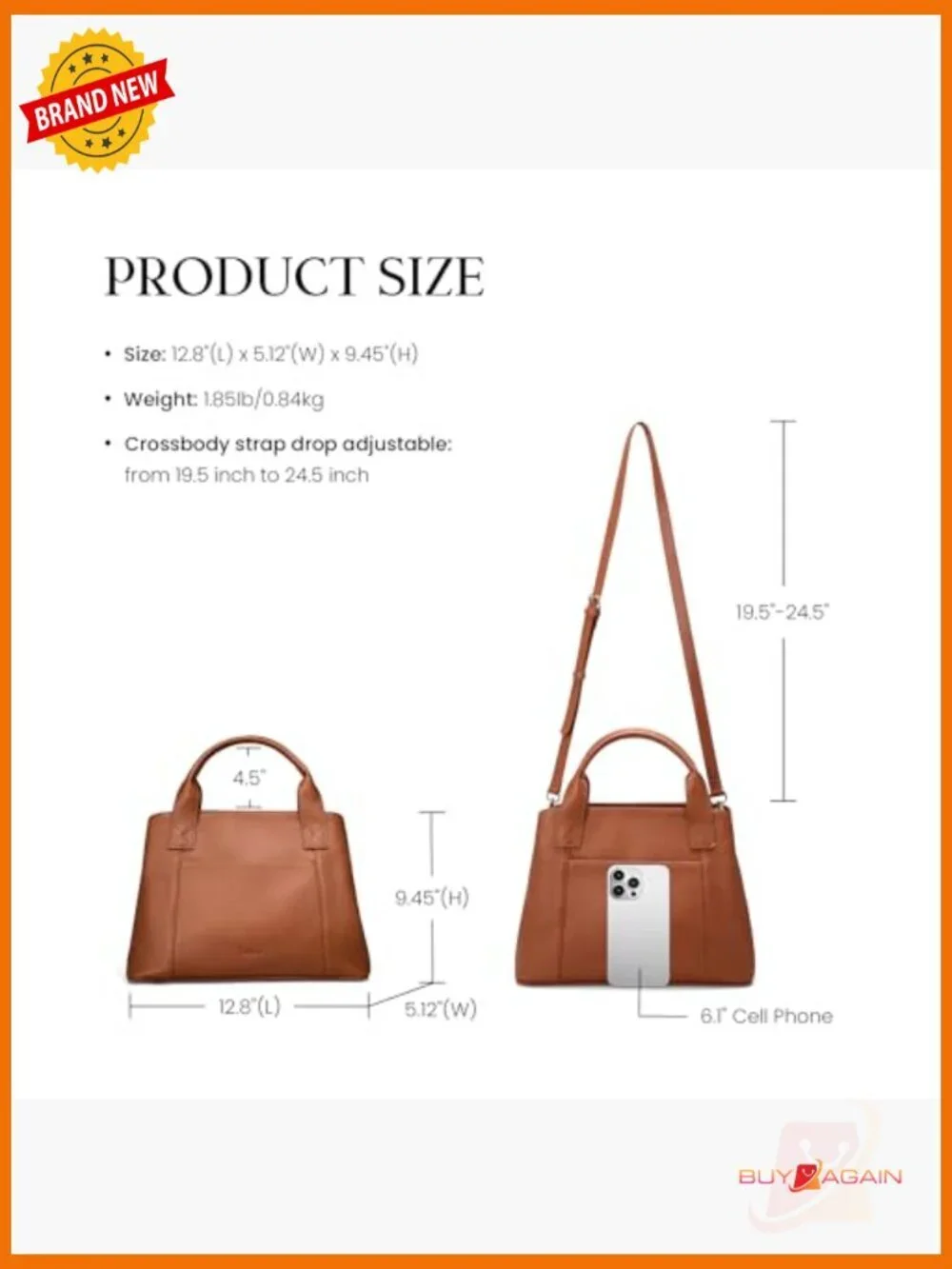 Genuine Leather Satchel Crossbody Tote Bag Soft Zipper Purse